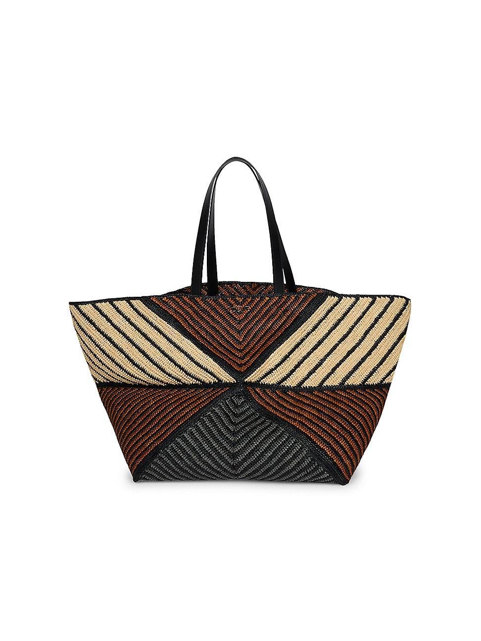 Mens LOEWE x Paulas Ibiza Extra-Large Puzzle Fold Raffia & Leather Tote Bag Product Image