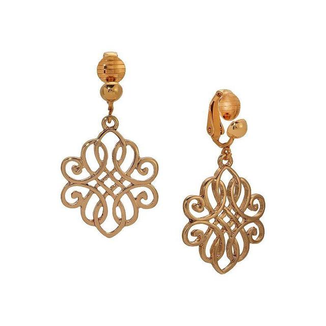 1928 Gold Tone Filigree Drop Clip Earrings, Womens, Yellow Product Image