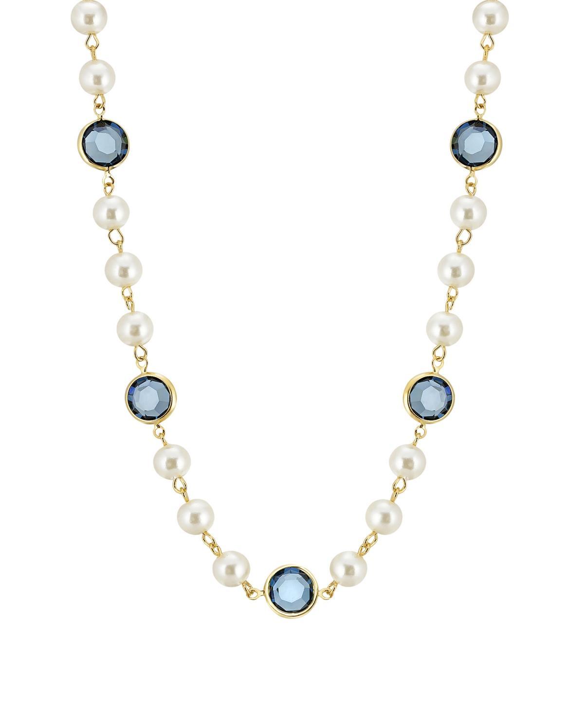 1928 Gold Tone Simulated Pearl & Crystal Strandage Necklace, Womens, Blue Product Image