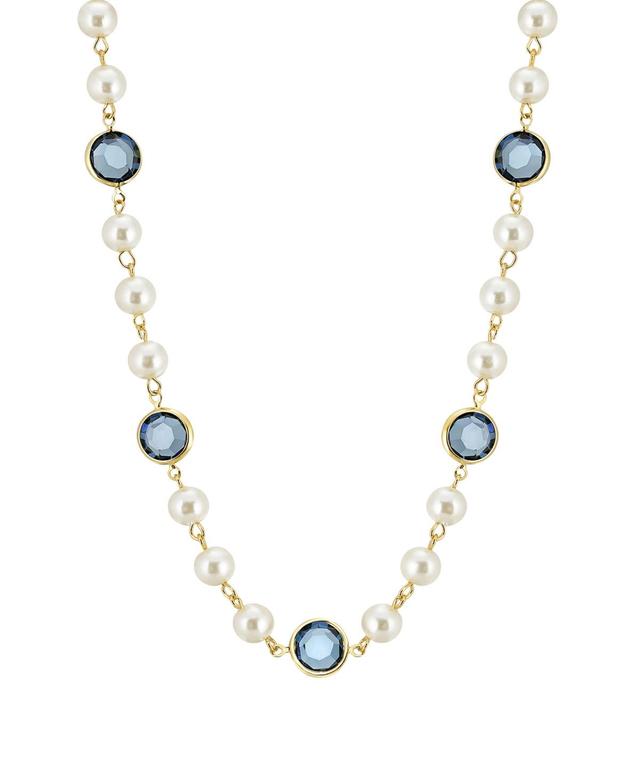 1928 Gold Tone Simulated Pearl & Crystal Strandage Necklace, Womens, Blue Product Image