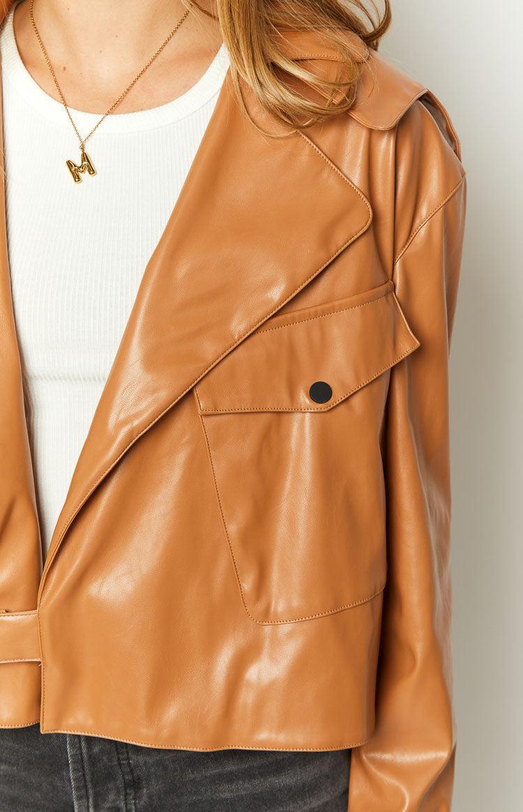 Blaze Bolt Tan PU Leather Jacket Product Image