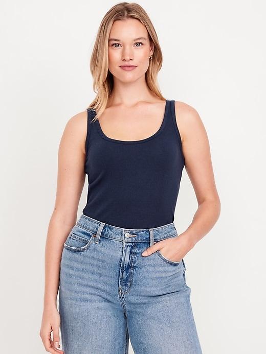 First-Layer Ribbed Scoop-Neck Tank Top Product Image