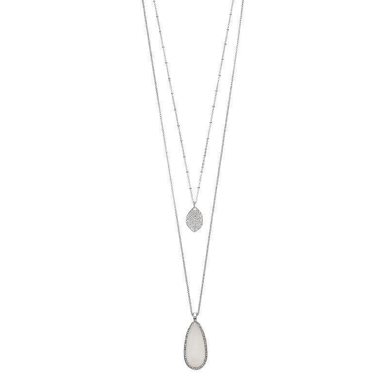 LC Lauren Conrad Long Teardrop & Leaf Layered Necklace, Womens, White Product Image