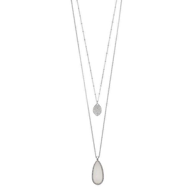 LC Lauren Conrad Long Teardrop & Leaf Layered Necklace, Womens, White Product Image