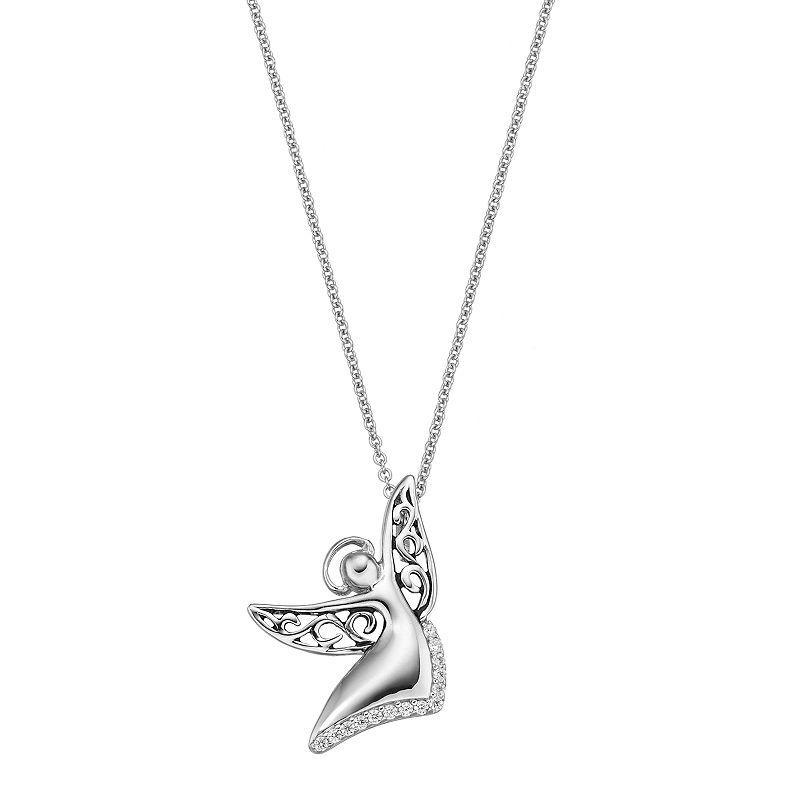 Sentimental Expressions Sterling Silver Cubic Zirconia Angel of Joy Necklace, Womens White Product Image