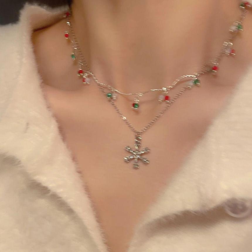 Snowflake Pendant Rhinestone Layered Alloy Choker Product Image