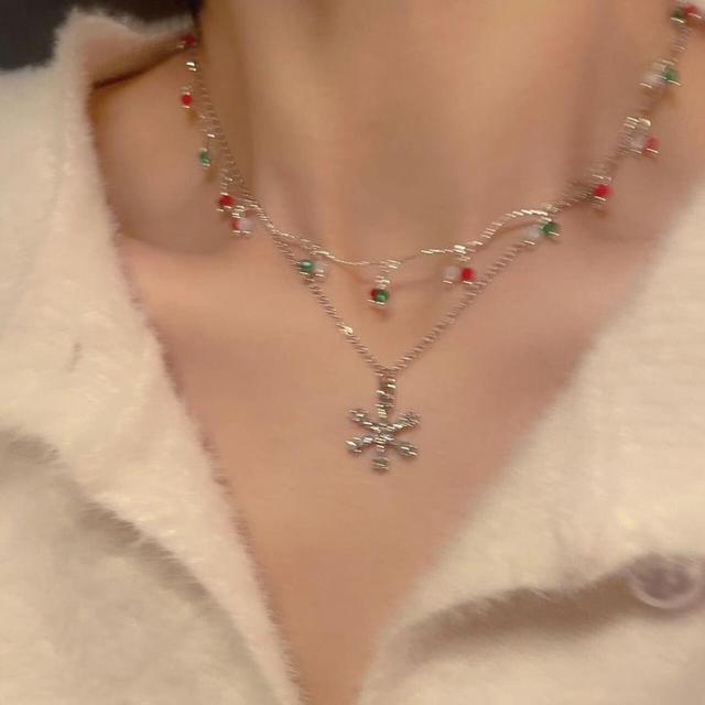 Snowflake Pendant Rhinestone Layered Alloy Choker Product Image