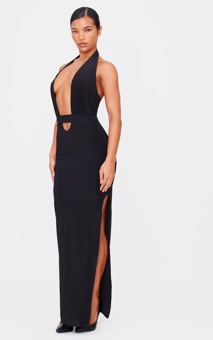 Black Double Layer Slinky Wrap Waist Maxi Dress Product Image