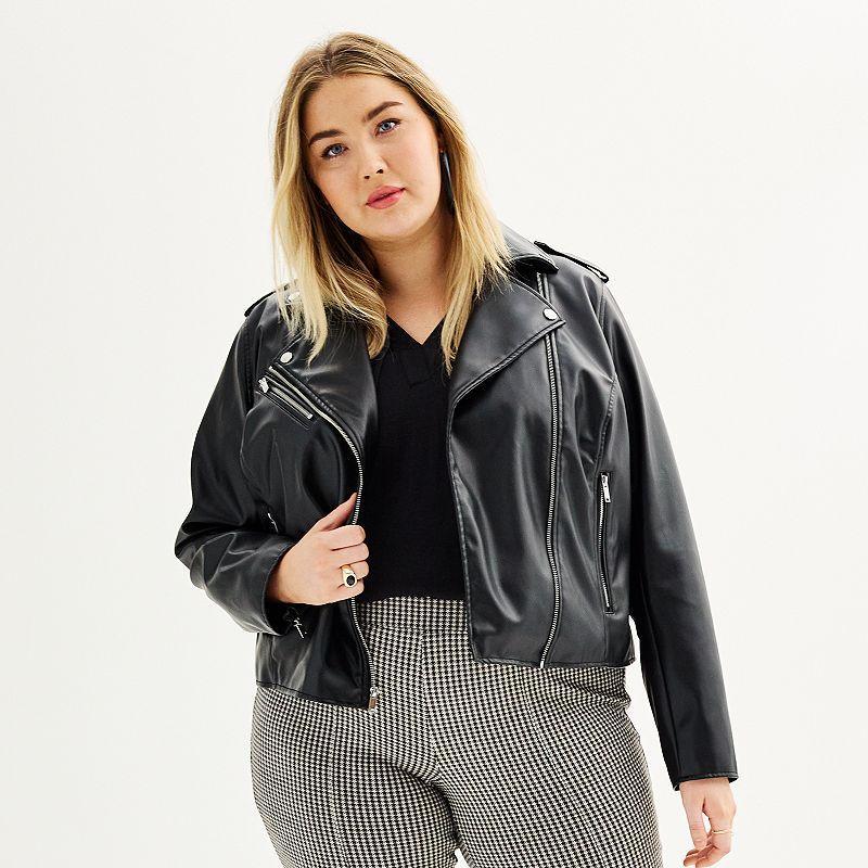 Plus Size Nine West Faux-Leather Moto Jacket, Womens Product Image