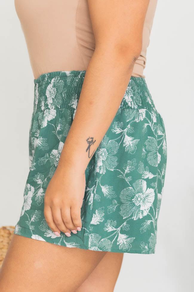 Honeysuckle Dream Green Smocked Waist Floral Shorts FINAL SALE Product Image