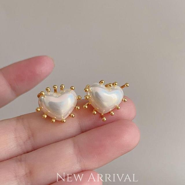 Heart Faux Pearl Alloy Earrings Product Image