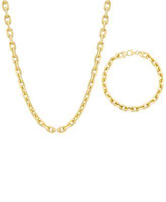 Mens Rolo Link Chain Necklace Bracelet Collection In 14k Gold Over Sterling Silver Product Image