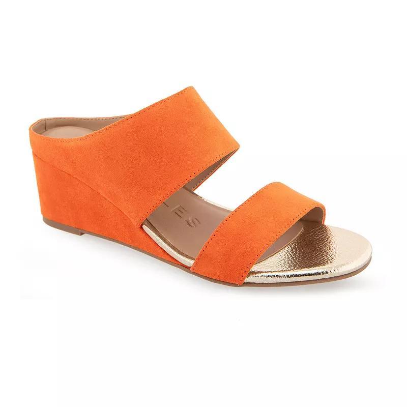 Aerosoles Wheeler Womens Wedge Sandals Orange Faux Suede Product Image