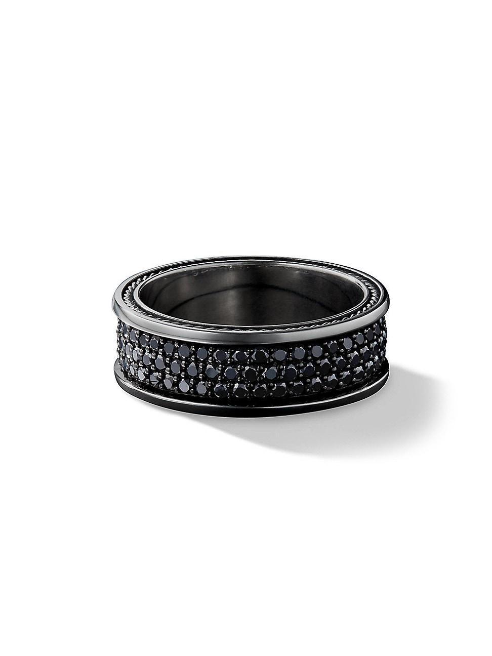 Mens Streamline Three Row Band Ring with Pav Black Diamonds Product Image