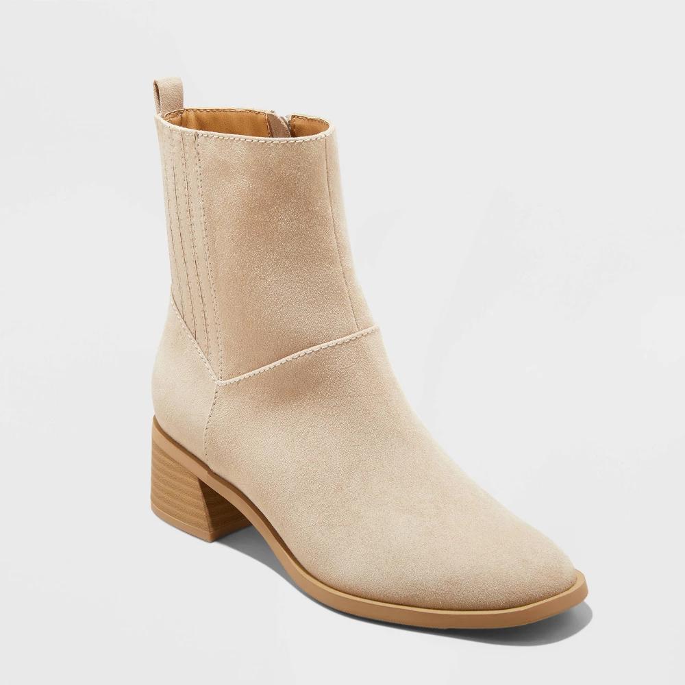 Womens Ashely Low Block Ankle Boots with Memory Foam Insole - Universal Thread Taupe 11 Product Image