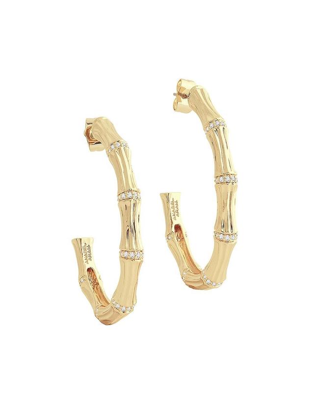 Womens Bamboo 18K-Gold-Plated & Cubic Zirconia Hoop Earrings Product Image