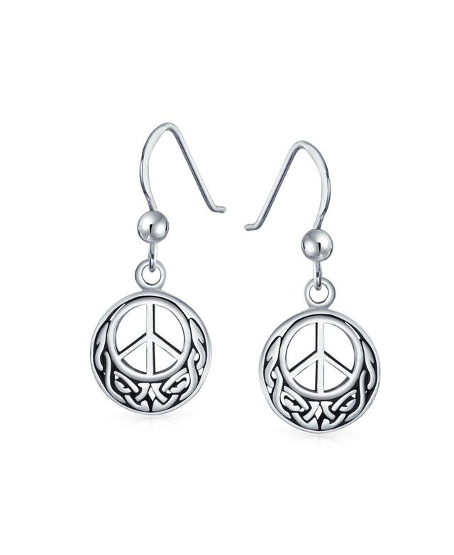 Bling Jewelry Retro Symbol Celtic Knotwork Celtic Irish Love Knot Peace Sign Drop Earrings For Women Oxidized Sterling Silver Fish Hook Product Image