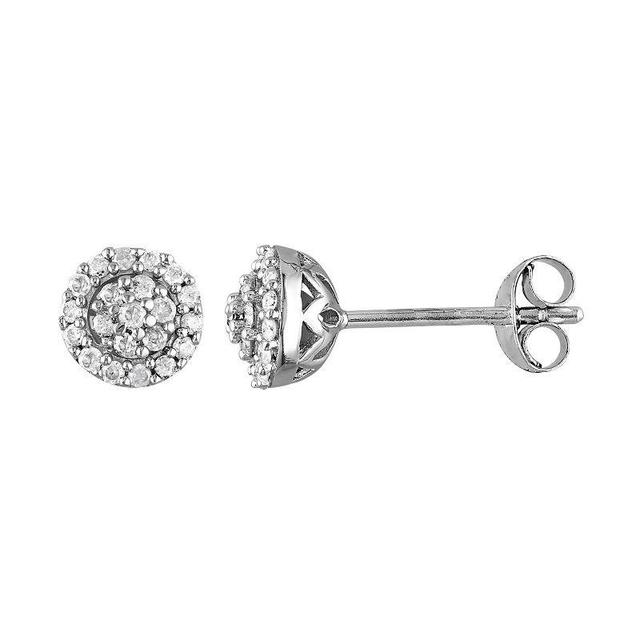 1/4 Carat T.W. Diamond Sterling Silver Halo Cluster Stud Earrings, Womens, White Product Image