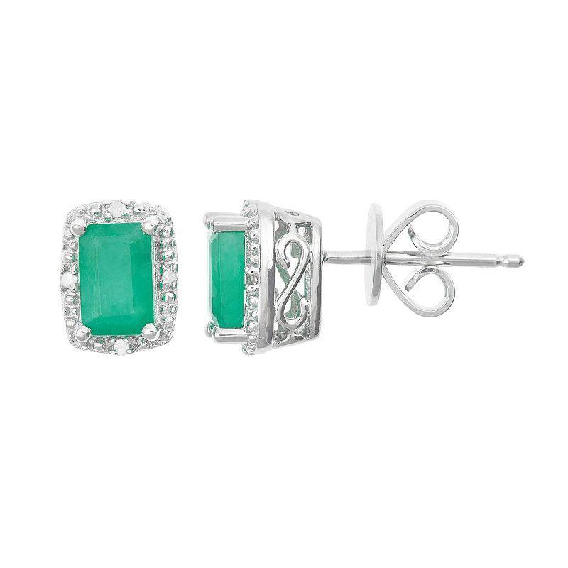 Emerald (1-1/3 ct. t.w.) and Diamond Accent Stud Earrings in Sterling Silver Product Image