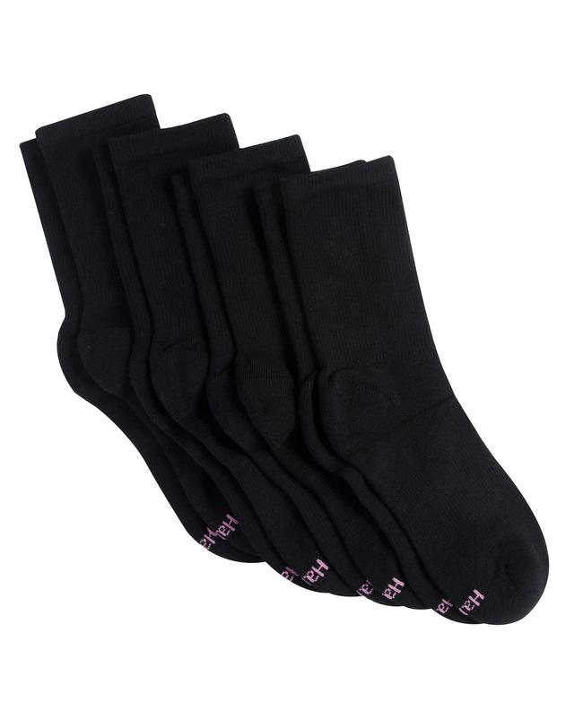 Hanes Comfort Fit Womens Crew Socks, 4-Pairs Black/Pink 5-9 Product Image