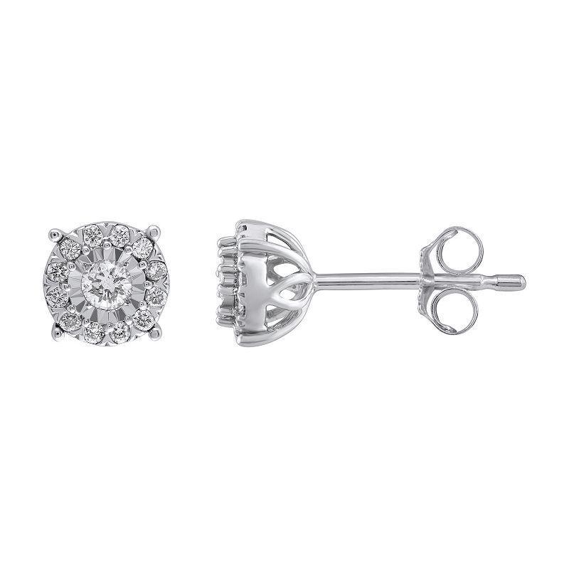 Yours and Mined 10k White Gold 1/3 Carat T.W. Diamond Cluster Miracle Plate Stud Earrings, Womens, 10k Gold Product Image