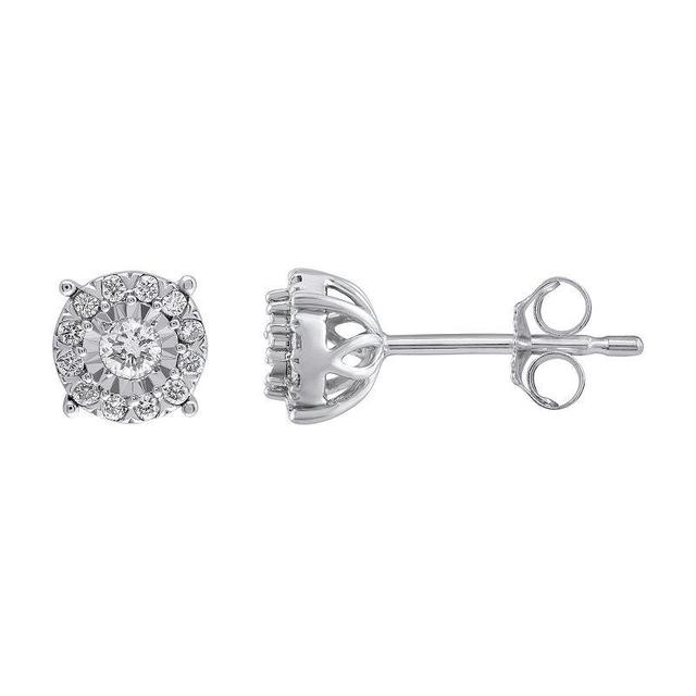 Yours and Mined 10k White Gold 1/3 Carat T.W. Diamond Cluster Miracle Plate Stud Earrings, Womens Product Image