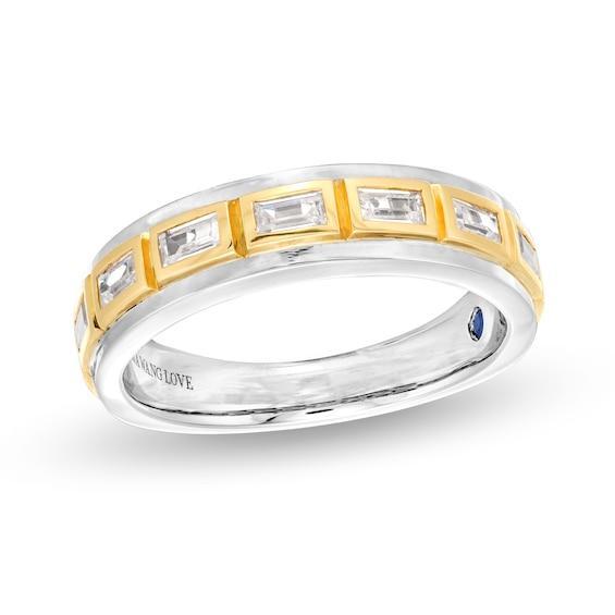 Men's Vera Wang Love Collection 1/2 CT. T.w. Baguette Diamond Station Wedding Band in 14K Two-Tone Gold Product Image