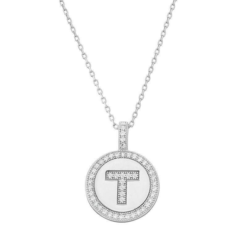 Sterling Silver Cubic Zirconia Initial Pendant Necklace, Womens Product Image