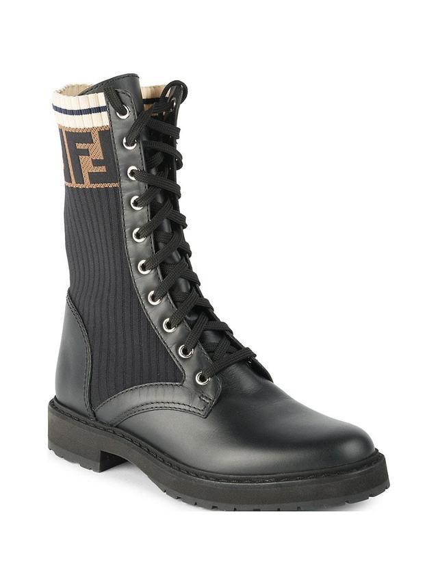 Womens Rockoko Leather & Knit Combat Boots Product Image