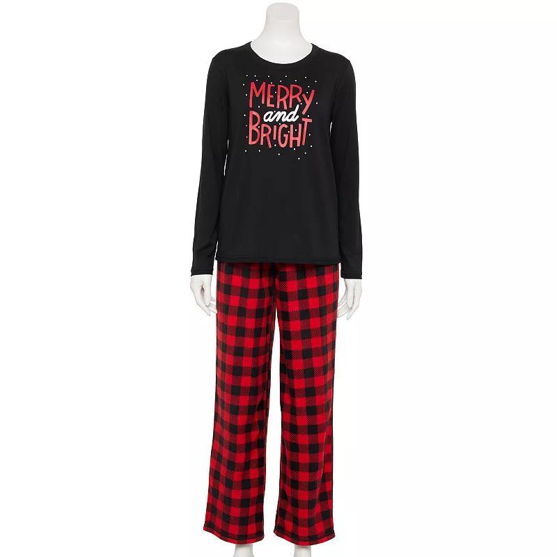 Womens Jammies For Your Families Adaptive Merry & Bright Buffalo Plaid Pajama Top & Fleece Wide Leg Pajama Bottoms Set Product Image