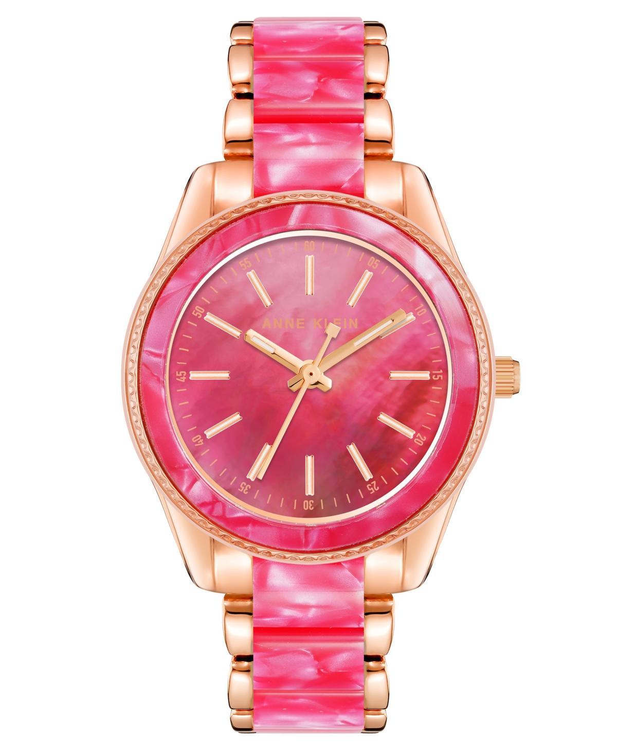 Anne Klein Womens Quartz Rose Gold-Tone Alloy and Hot Pink Acetate Watch, 37.5mm Product Image