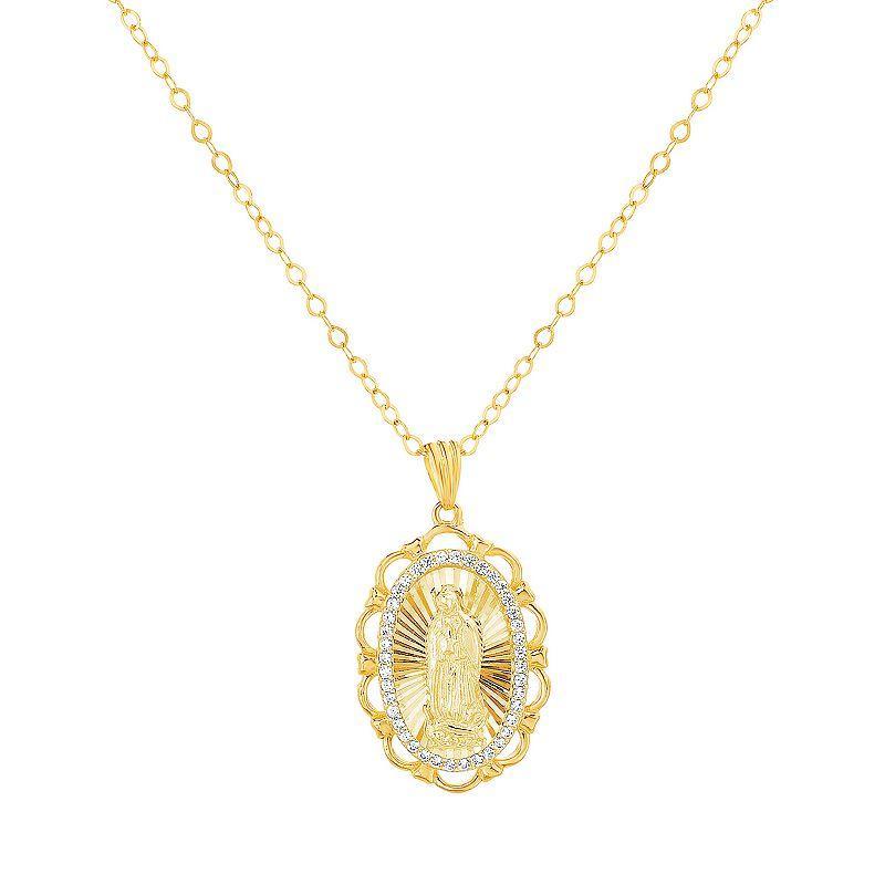 Sterling Silver Cubic Zirconia Virgin Mary Pendant Necklace, Womens 14k Gold Over Product Image