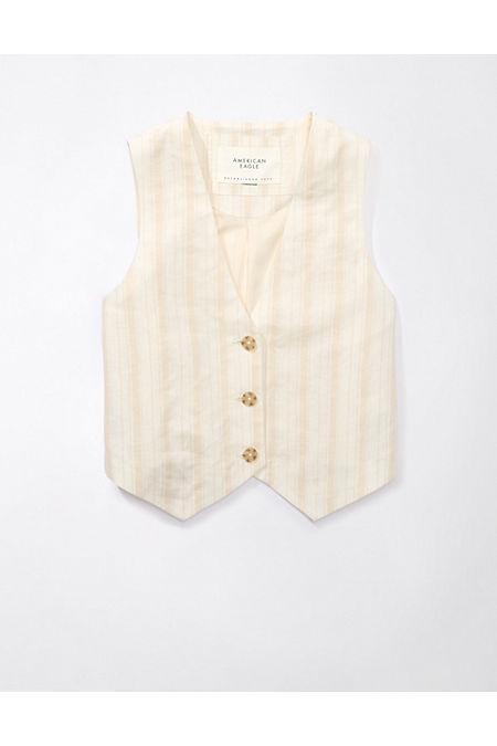 AE Linen-Blend Striped Waistcoat Vest Womens Product Image