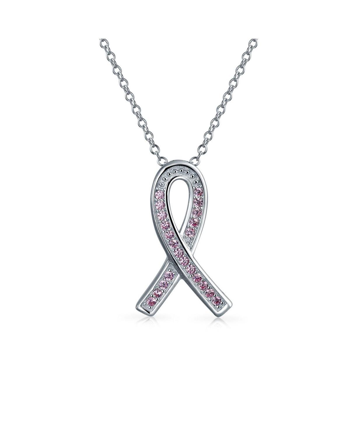 Bling Jewelry Delicate Elegant Fine Pave Cubic Zirconia Cz Ribbon Breast Cancer Survivor Pendant Necklace For Women .925 Sterling Silver 18 Inch Product Image