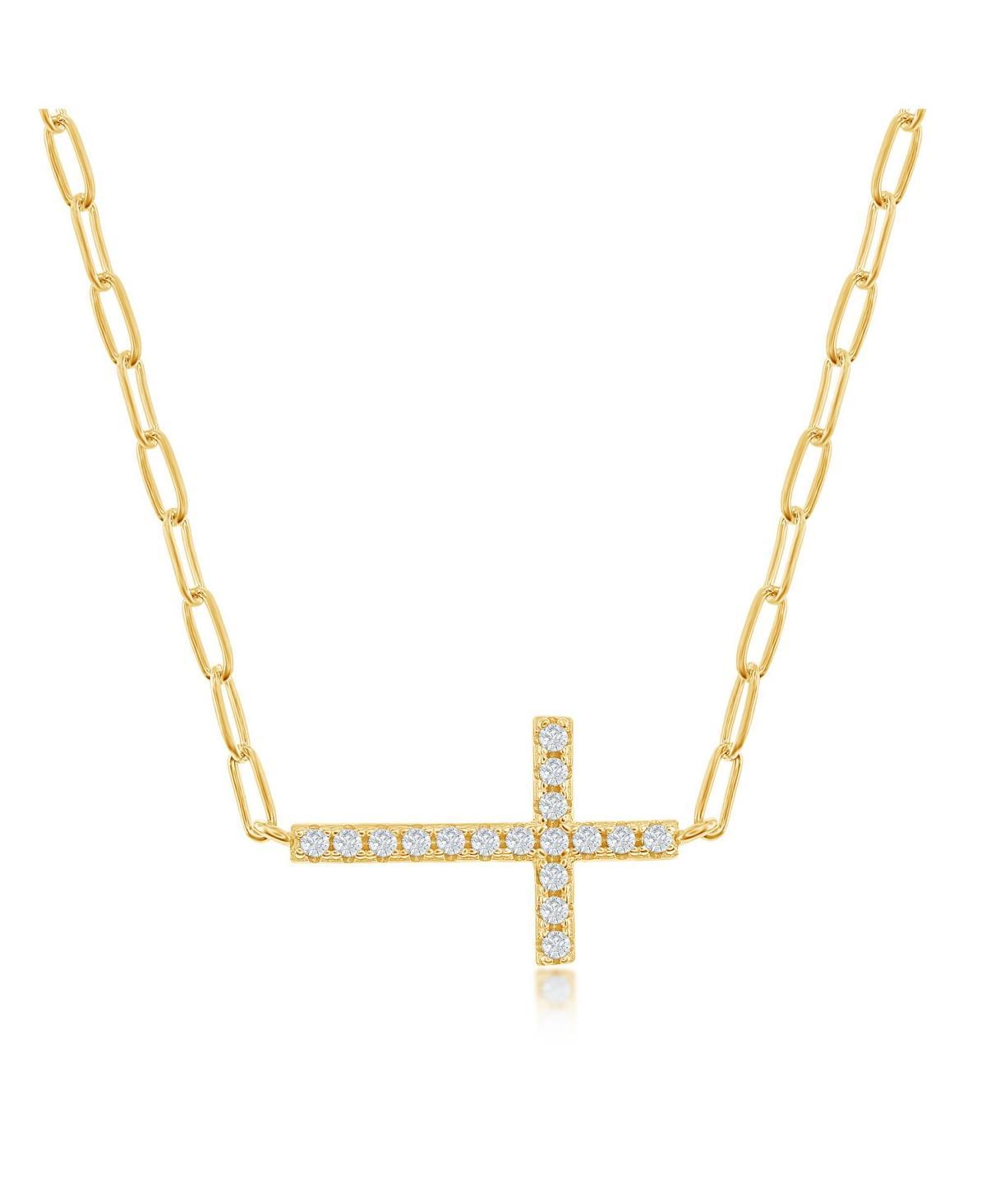 Sideways Cross Paper Clip Necklace, Womens Gold Tone Product Image