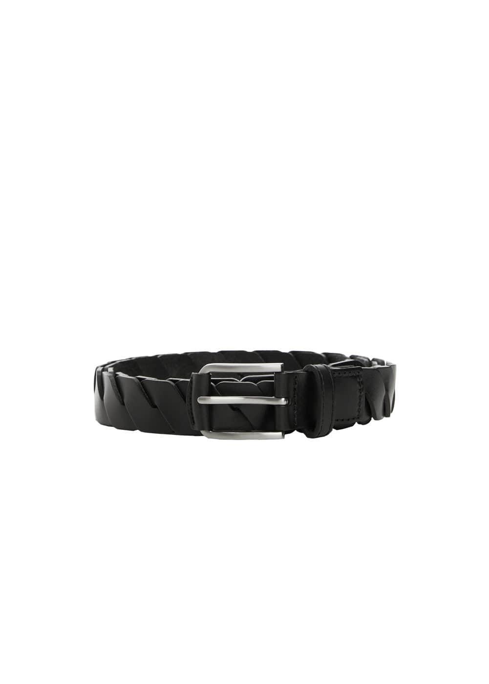 MANGO MAN - Braided leather belt blackMen Product Image