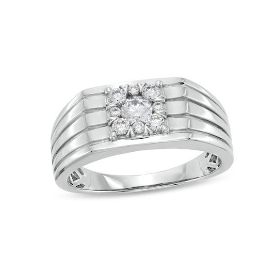 Men's 1/2 T.w. Certified Lab-Created Diamond Composite Angled Band 14K White Gold (F/Si2) Product Image