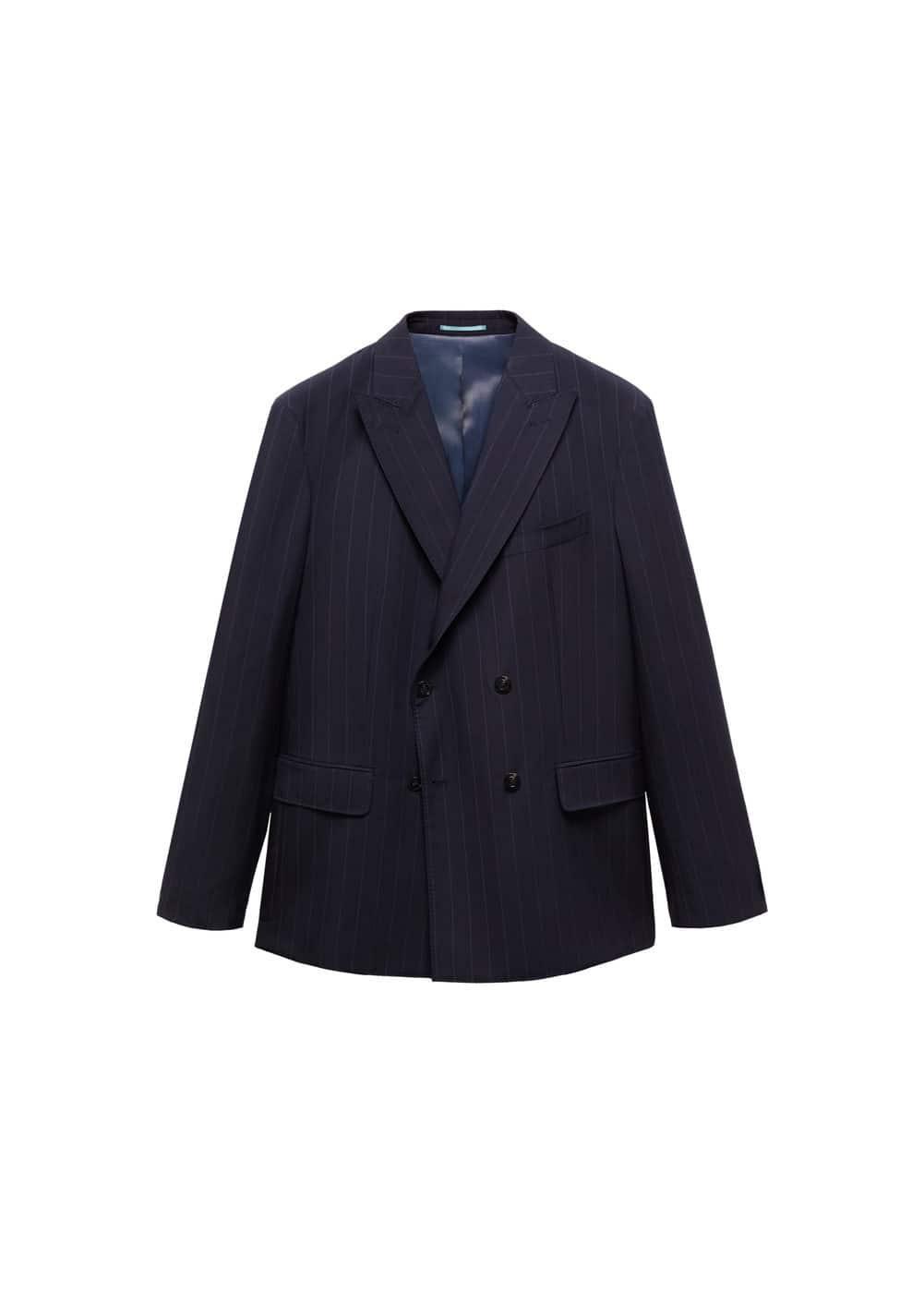 MANGO MAN - Wool pinstripe double-breasted suit blazer dark navyMen Product Image