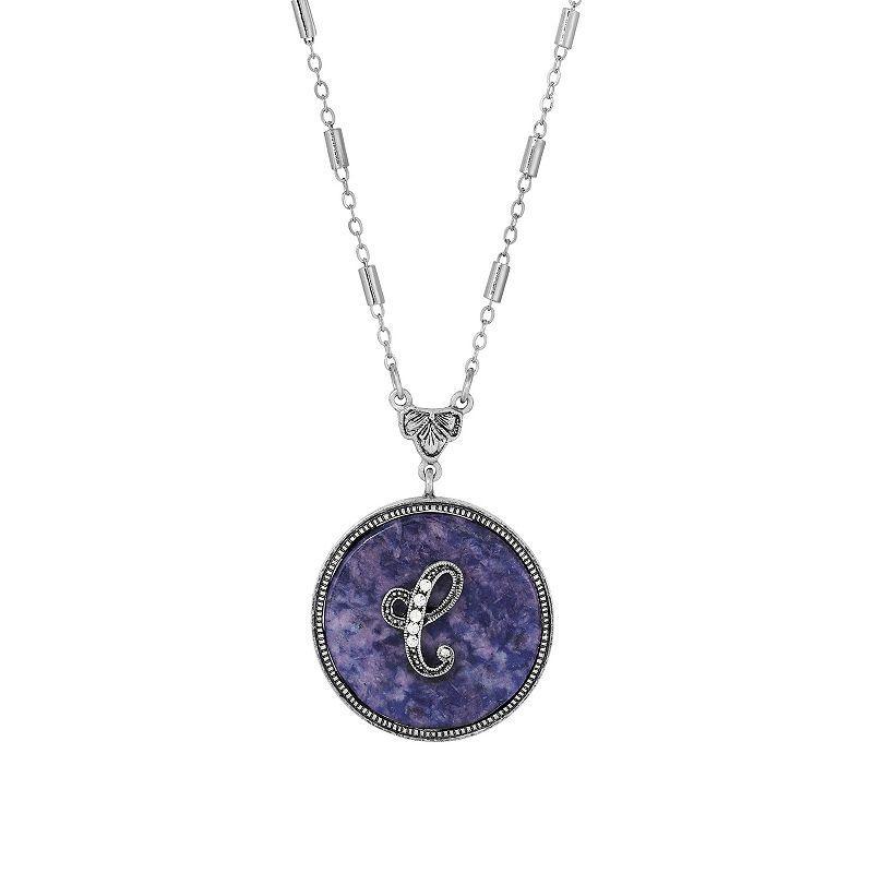 1928 Silver Tone Round Initial Pendant Necklace, Womens Product Image