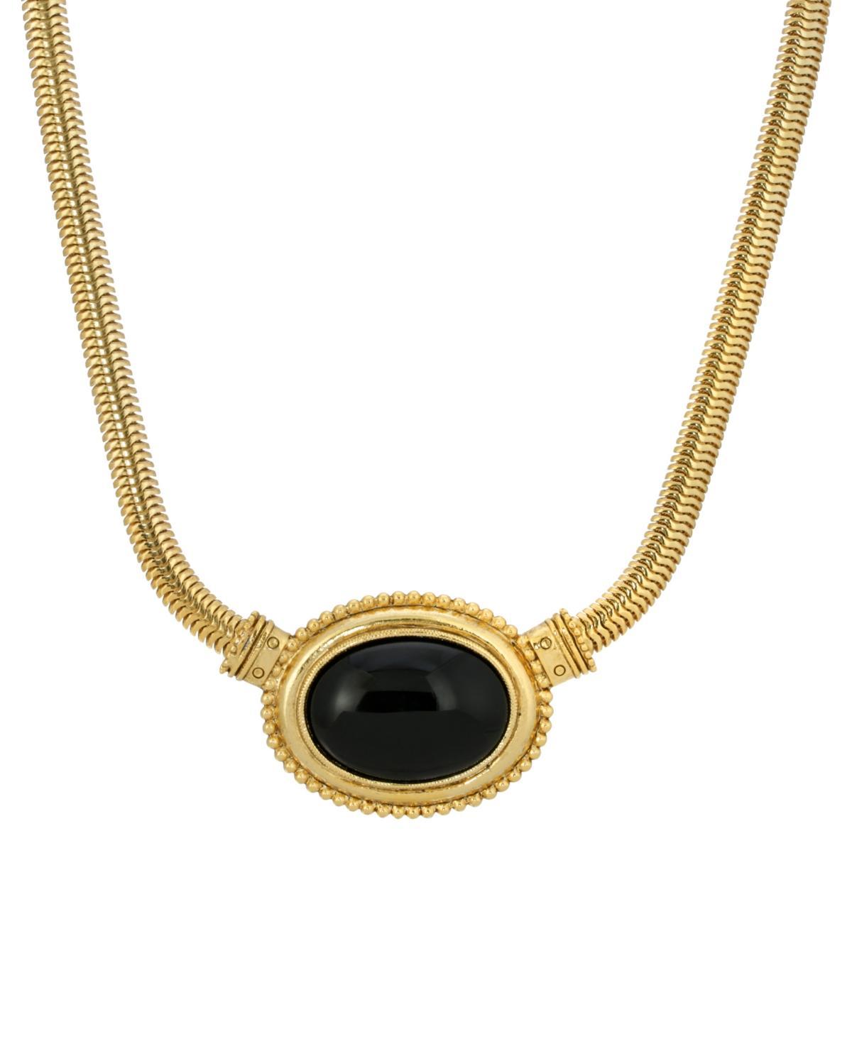 1928 Gold Tone Oval Stone Pendant Necklace, Womens Black Product Image