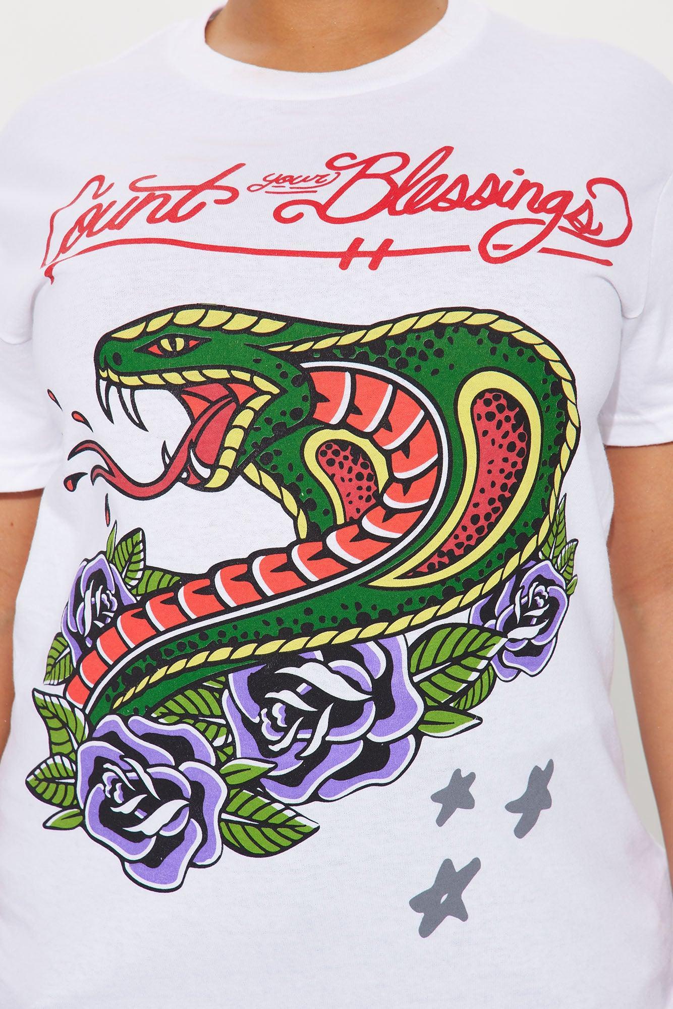 Count Your Blessings Cobra Graphic Tee - White Product Image