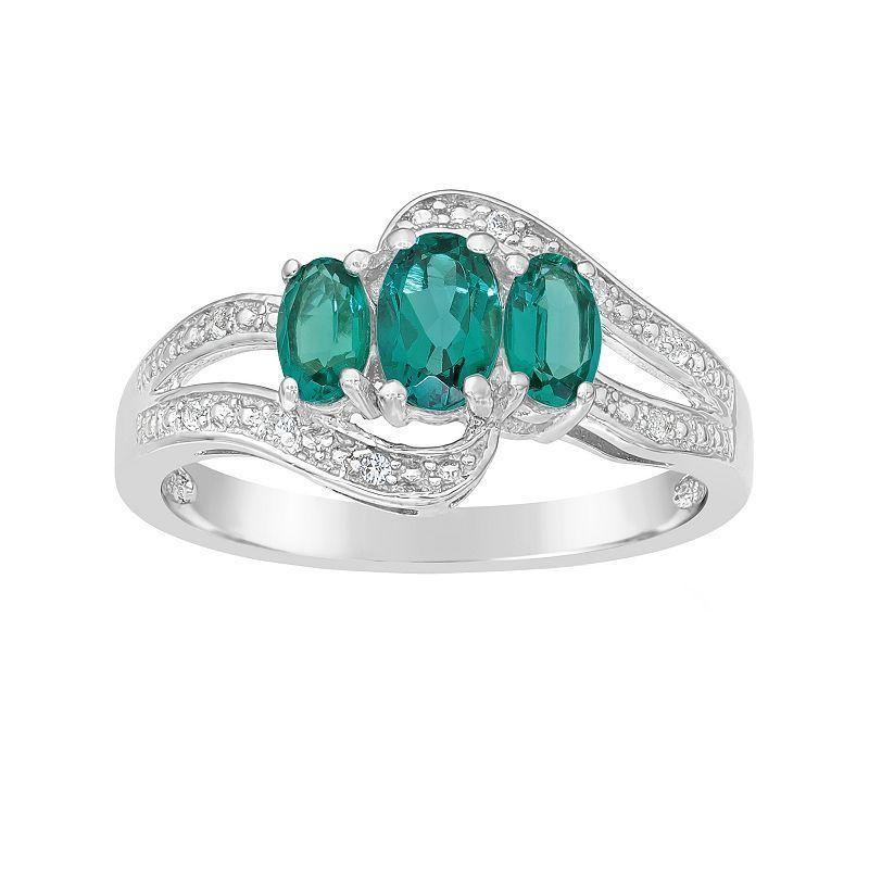 Gemminded Sterling Silver Lab-Created Emerald & Lab-Created White Sapphire Ring, Womens Green Product Image