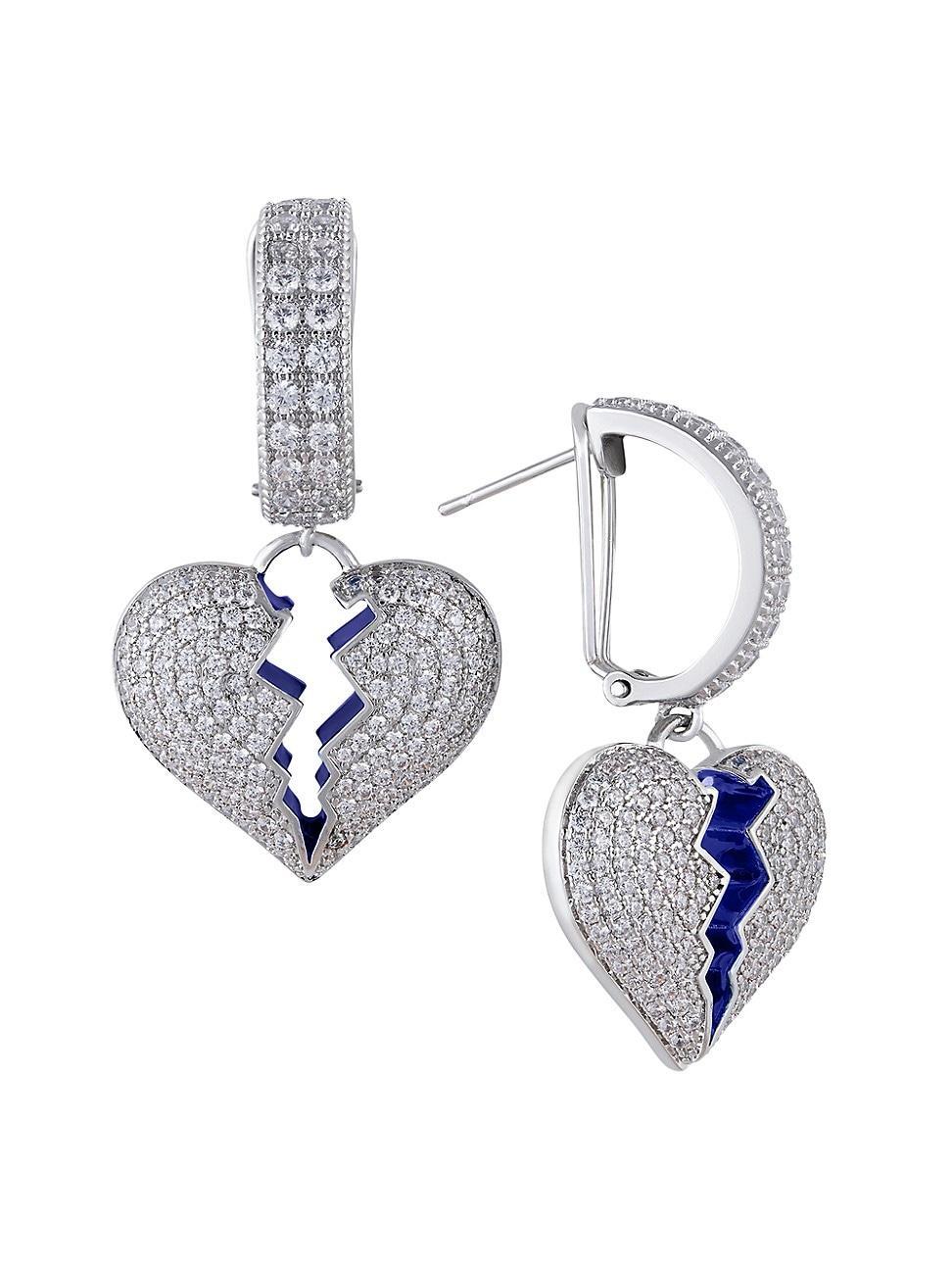 Womens 18K White Gold-Plated, Cubic Zirconia & Enamel Broken Heart Drop Earrings Product Image