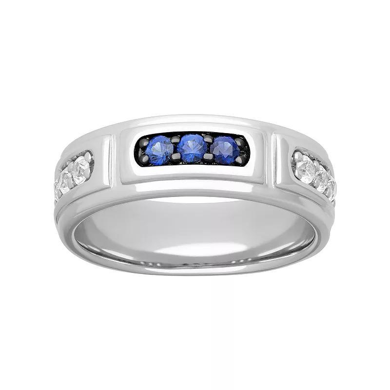 AXL Mens Sterling Silver Lab-Created Blue & White Sapphire Band Product Image