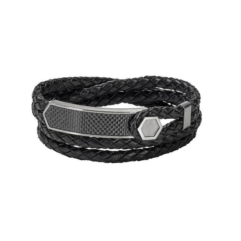 Bulova Mens Precisionist Braided Leather Double Wrap Bracelet Black Product Image