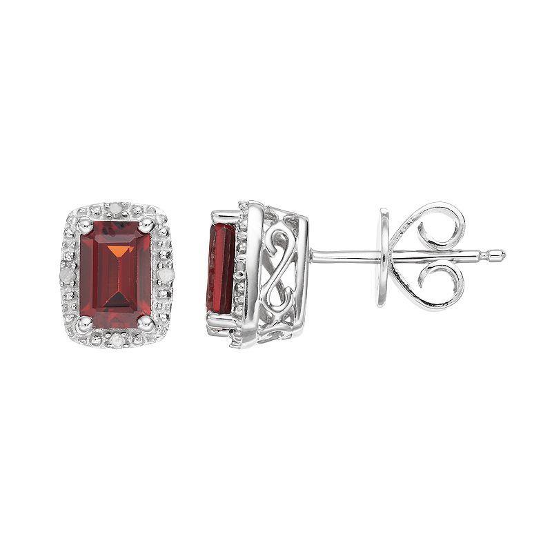 Gemstone and Diamond Accent Stud Earrings in Sterling Silver Product Image