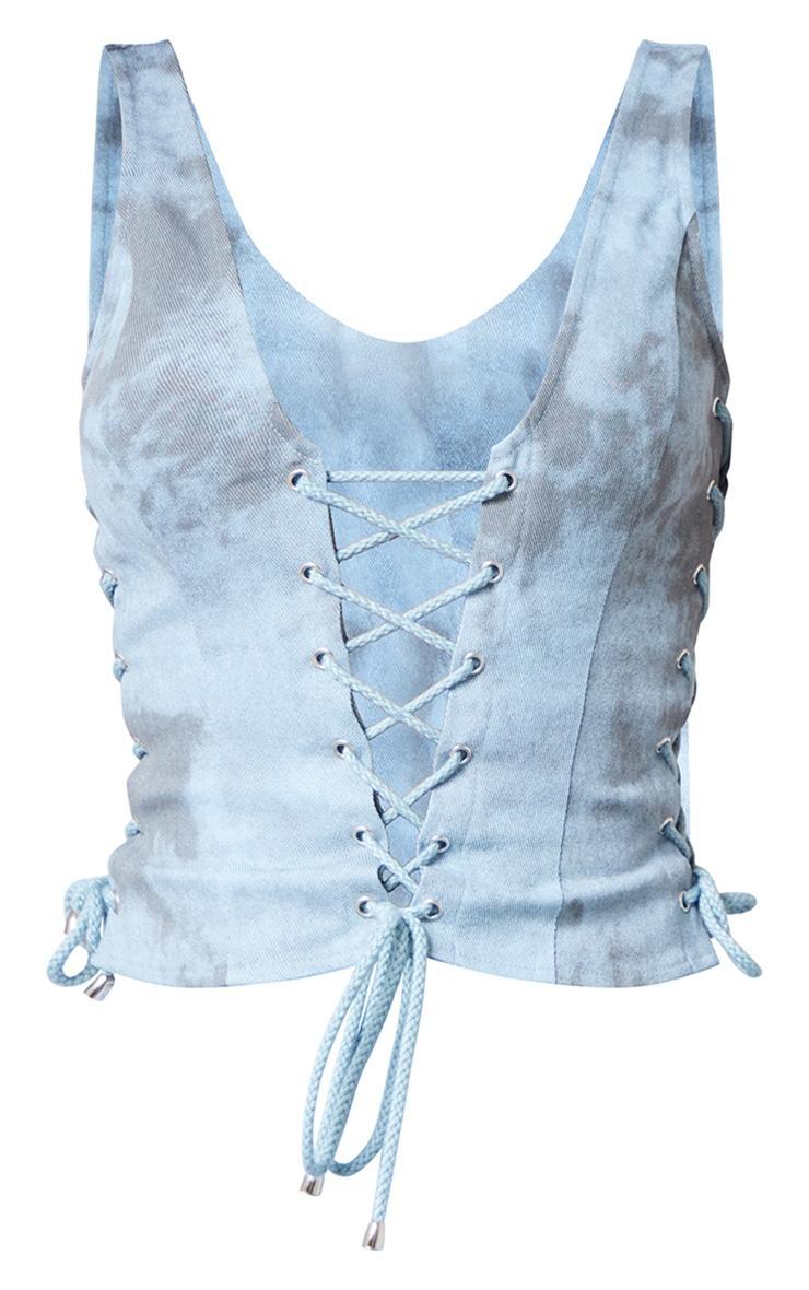 Blue Steel Washed Twill Lace Up Detail Plunge Sleeveless Top Product Image