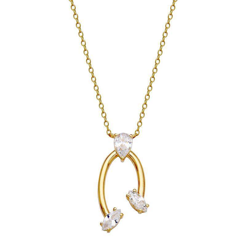 Sarafina Two Tone Cubic Zirconia Sculptural Horseshoe Pendant Necklace, Womens Gold Tone White Product Image