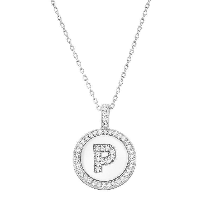 Sterling Silver Cubic Zirconia Initial Pendant Necklace, Womens Product Image