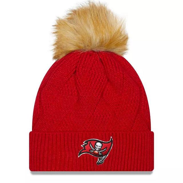 Womens New Era Red Tampa Bay Buccaneers Snowy Cuffed Knit Hat with Pom Product Image